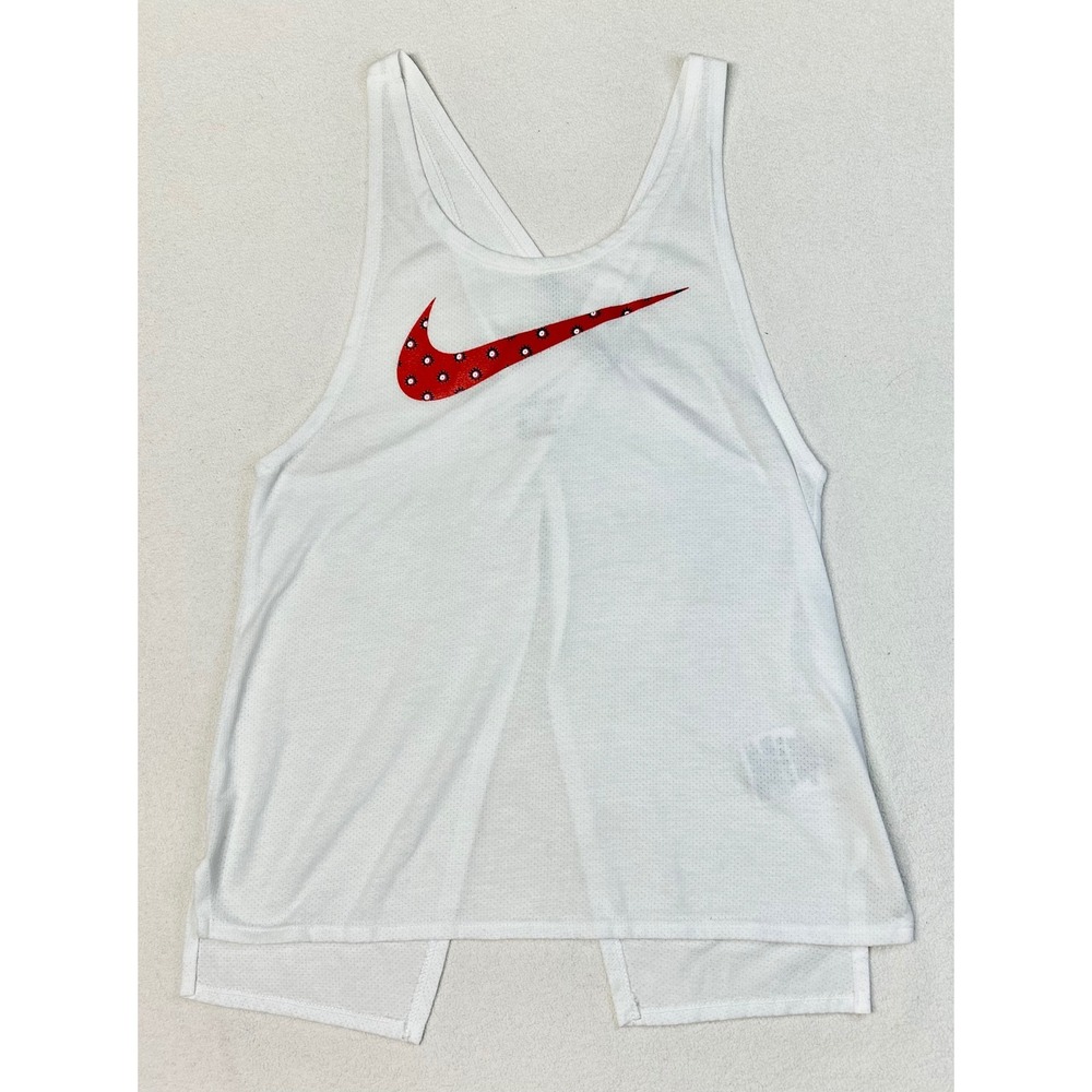 Nike Running Dri-FIT Tank Top Womens XS White Red Floral Swoosh CQ7872-100